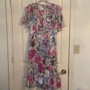 Calvin Klein Floral Pink & Cream Wrap Midi Dress - Women 4